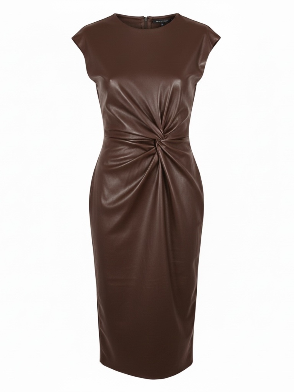 Zara Dark Brown Faux Leather Knot-Front Midi Dress